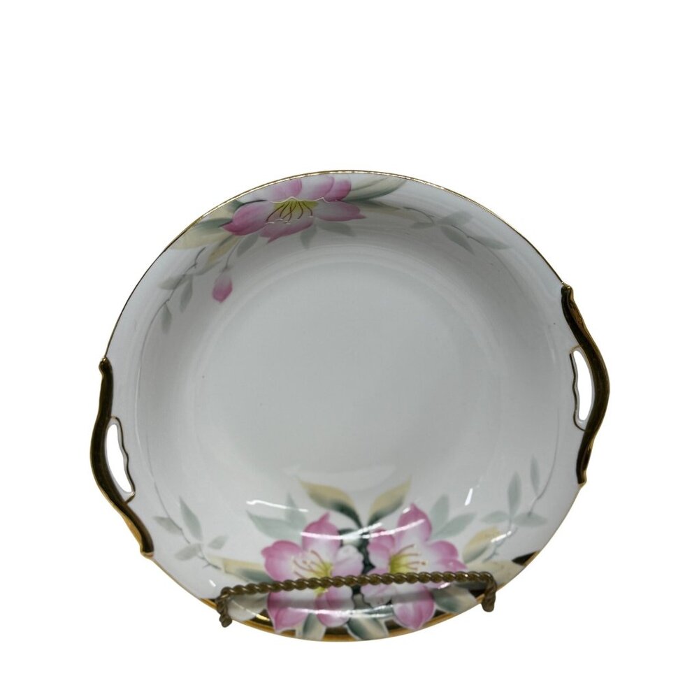 VTG Noritake Azalea Large Round Serving Bowl 9.5 Gold Handles Hand-Painted Japan
